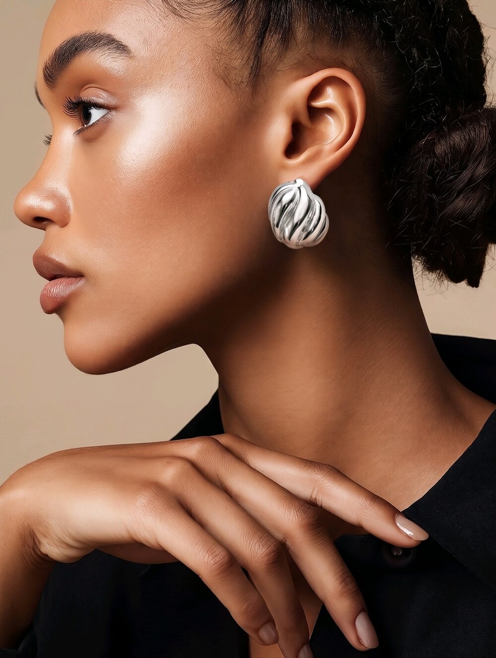 Mayamar Silver Textured Oval Earrings & Gift Bag